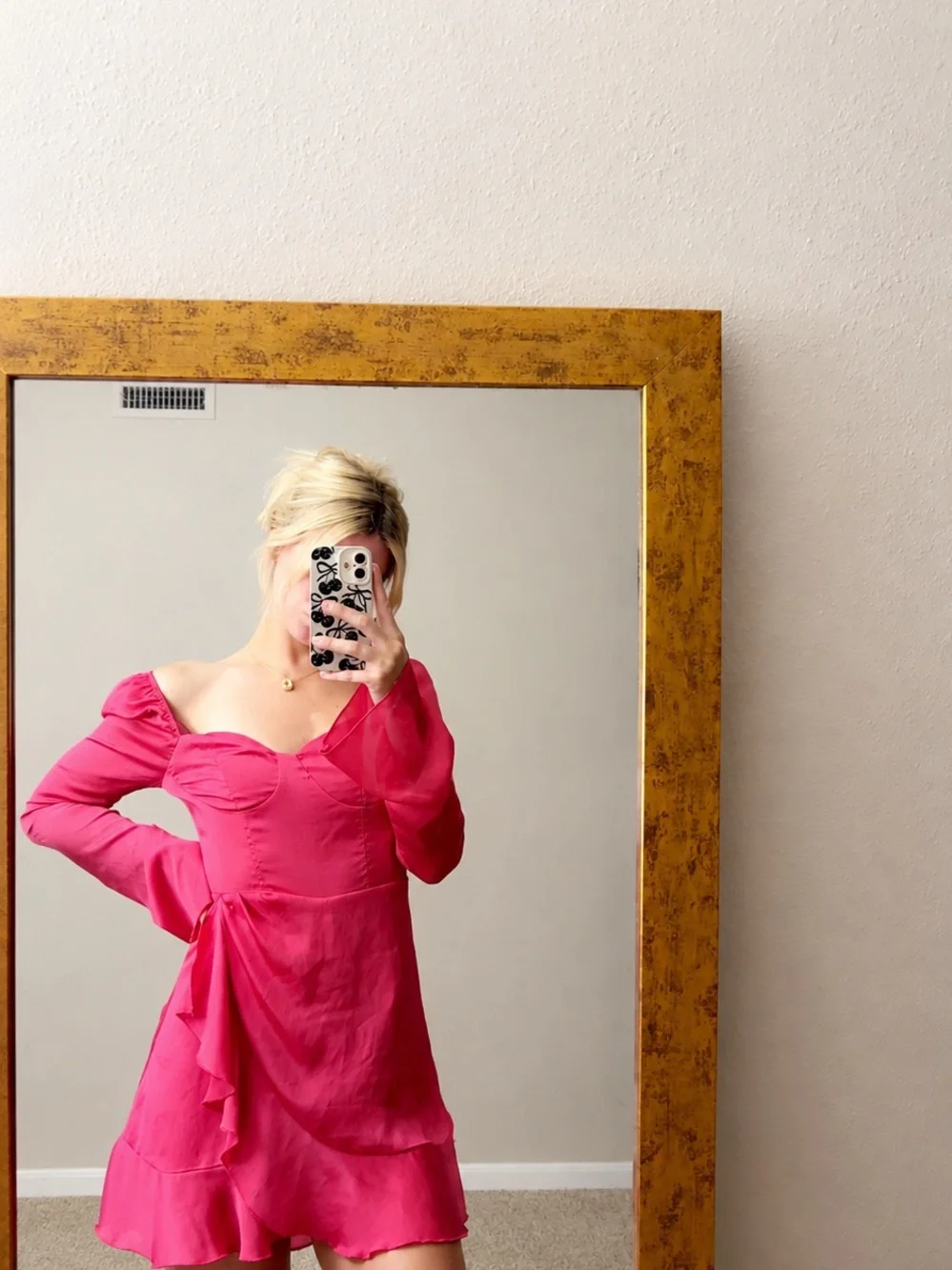 Hot Pink Off-Shoulder Mini Dress